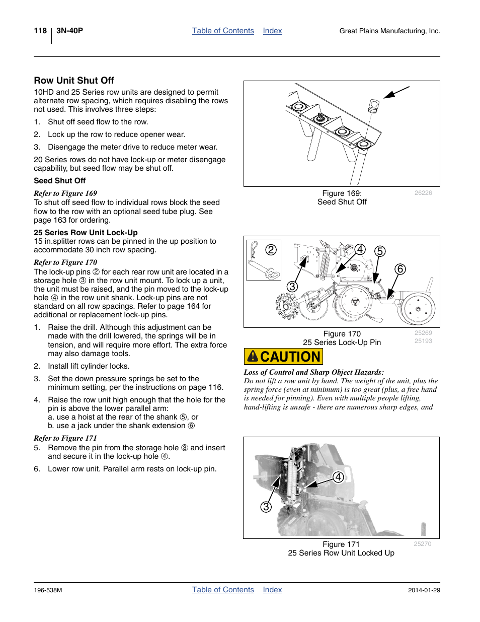 Row unit shut off, Seed shut off, 25 series row unit lock-up | Great Plains 3N-4025P Operator Manual User Manual | Page 122 / 194