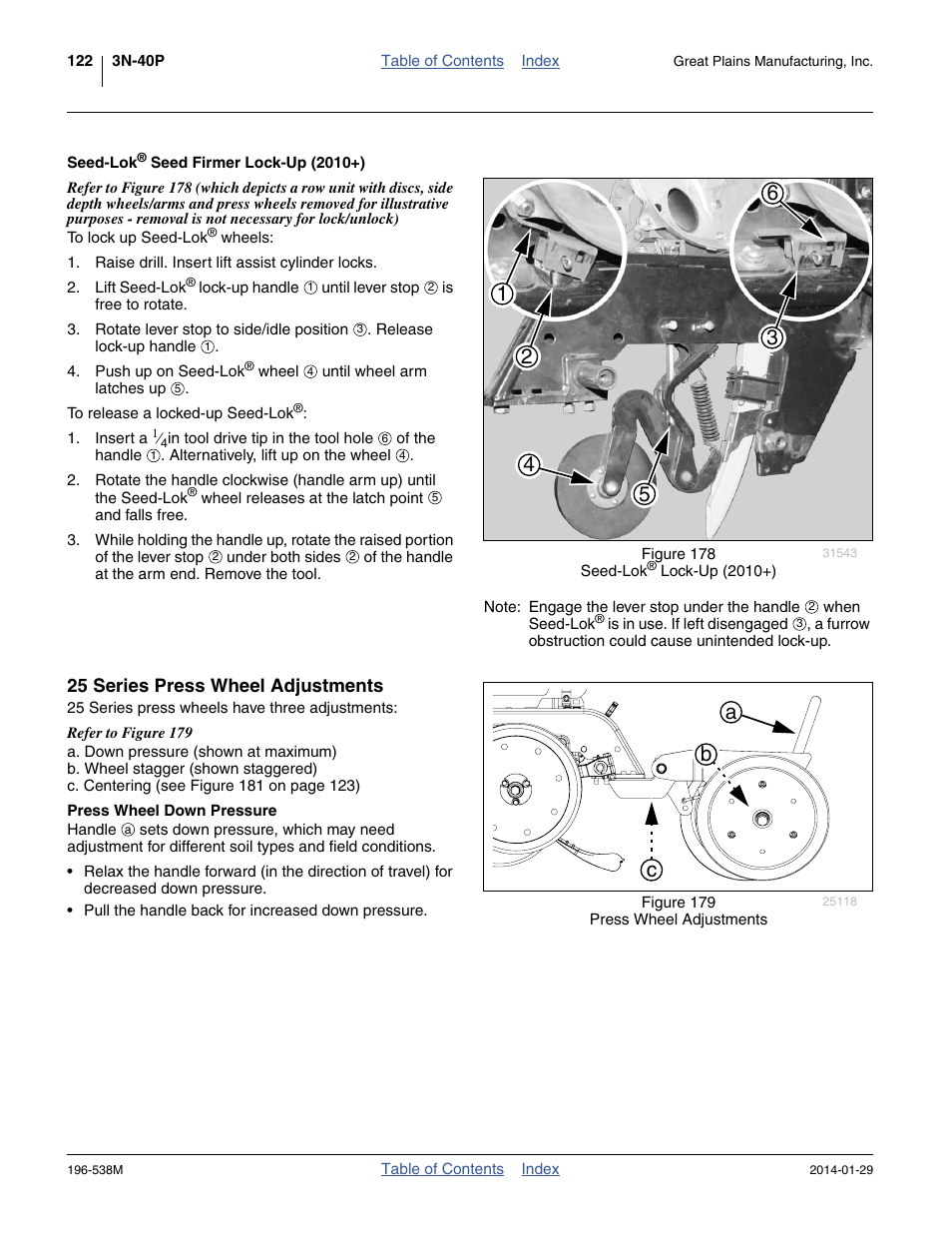 Seed-lok® seed firmer lock-up (2010+), 25 series press wheel adjustments, Press wheel down pressure | Seed-lok, Ac b | Great Plains 3N-4025P Operator Manual User Manual | Page 126 / 194
