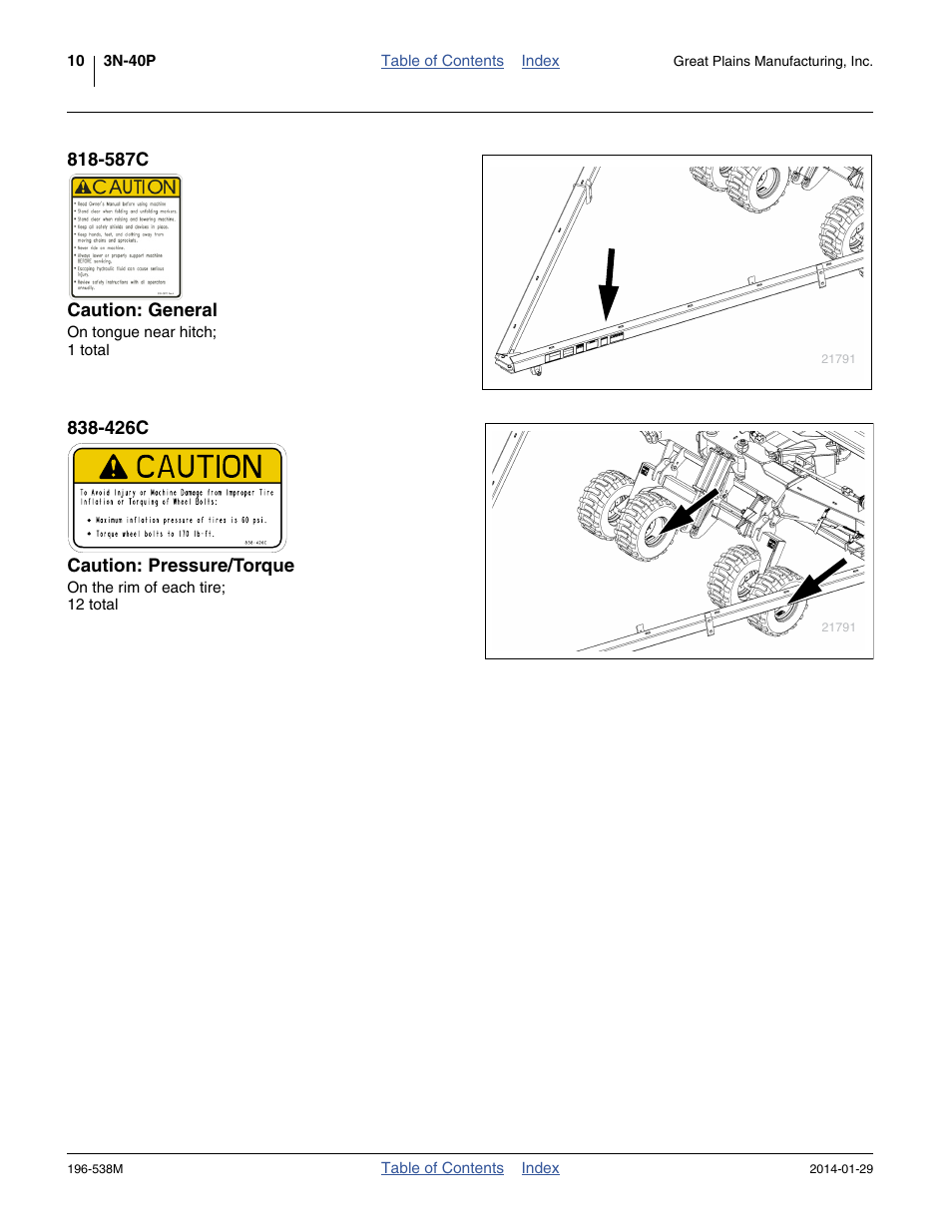 587c caution: general, 426c caution: pressure/torque | Great Plains 3N-4025P Operator Manual User Manual | Page 14 / 194