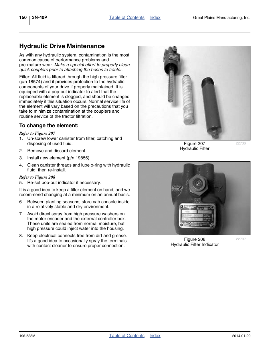 Hydraulic drive maintenance, To change the element | Great Plains 3N-4025P Operator Manual User Manual | Page 154 / 194