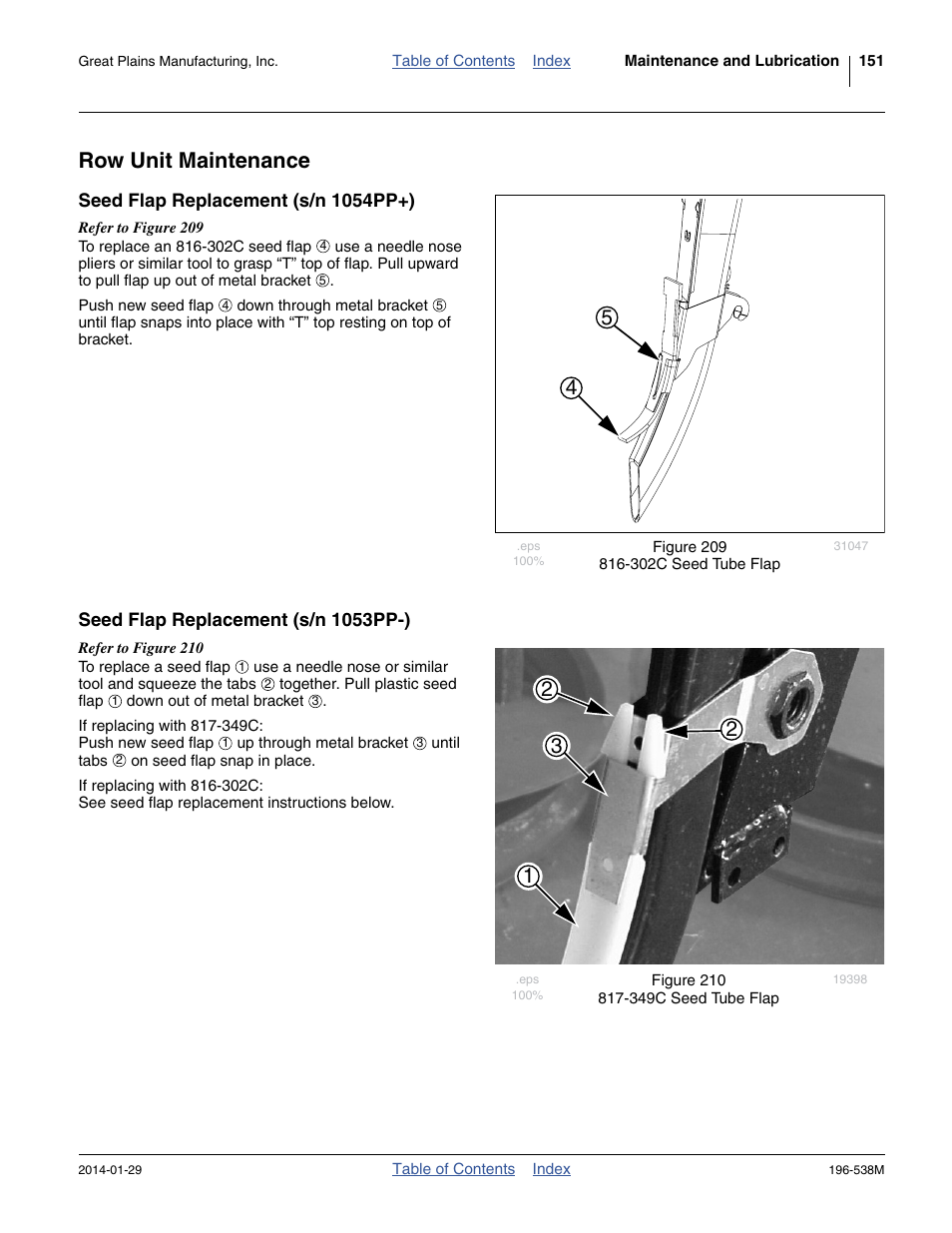 Row unit maintenance, Seed flap replacement (s/n 1054pp+), Seed flap replacement (s/n 1053pp-) | Great Plains 3N-4025P Operator Manual User Manual | Page 155 / 194