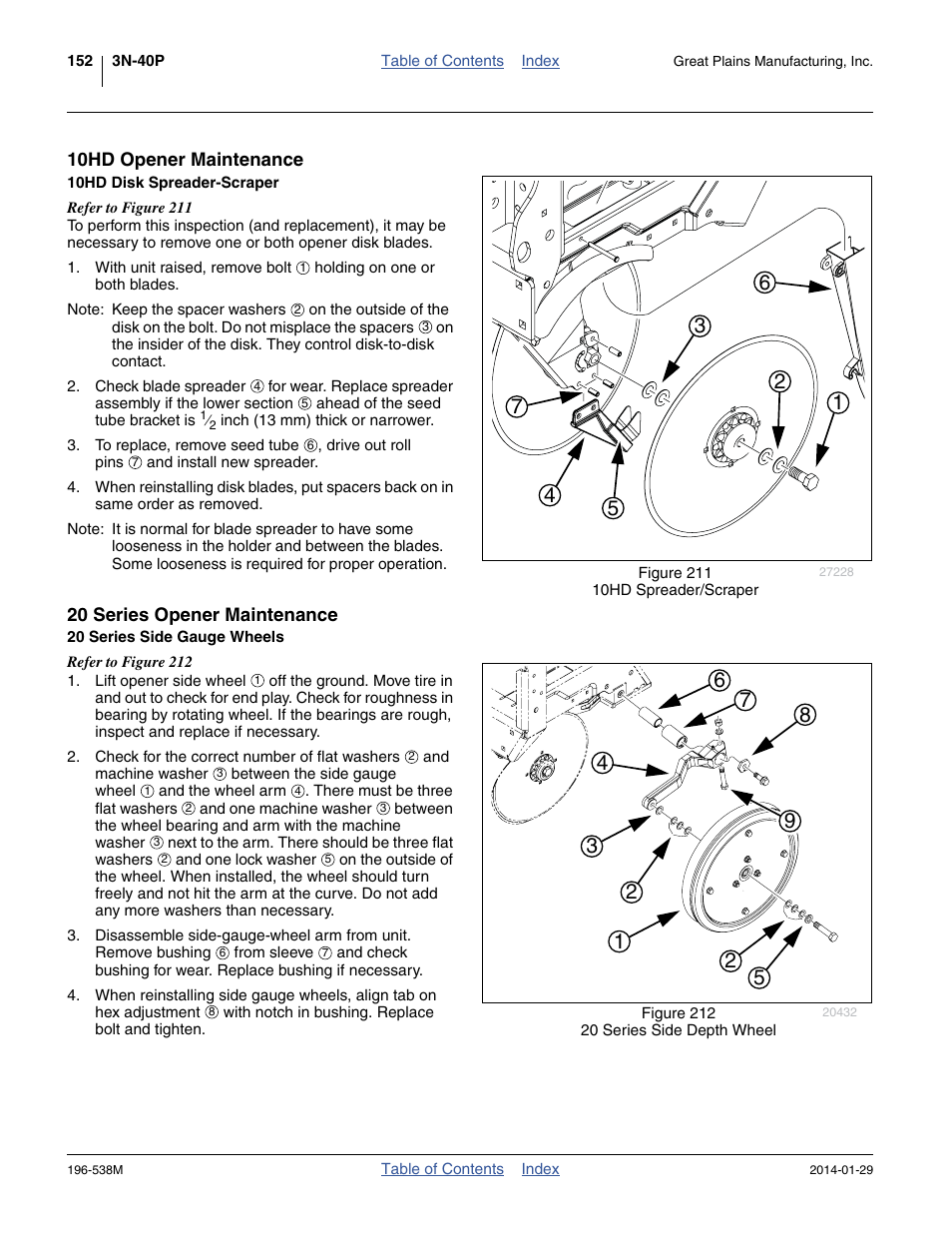 10hd opener maintenance, 10hd disk spreader-scraper, 20 series opener maintenance | 20 series side gauge wheels | Great Plains 3N-4025P Operator Manual User Manual | Page 156 / 194