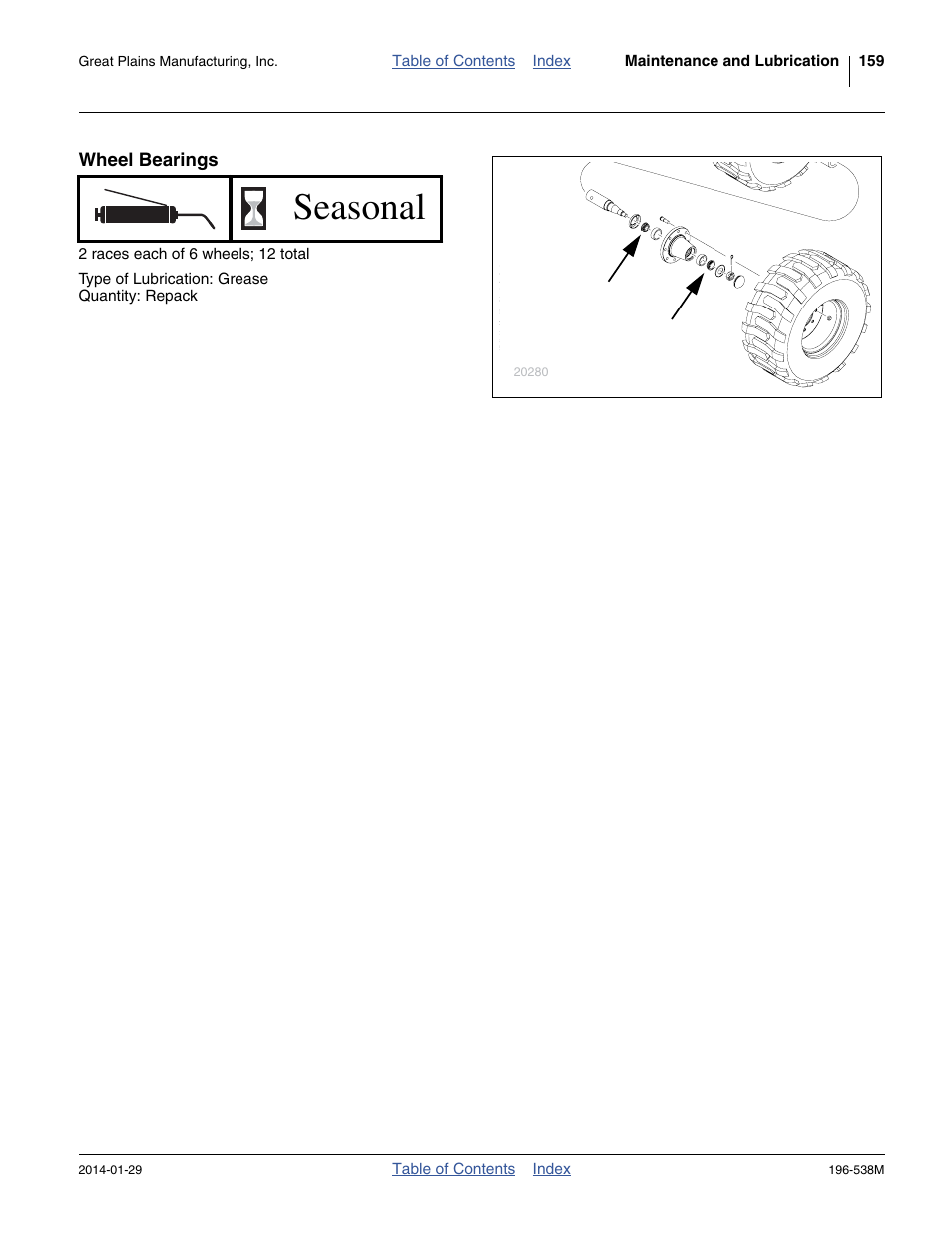 Wheel bearings, Seasonal | Great Plains 3N-4025P Operator Manual User Manual | Page 163 / 194