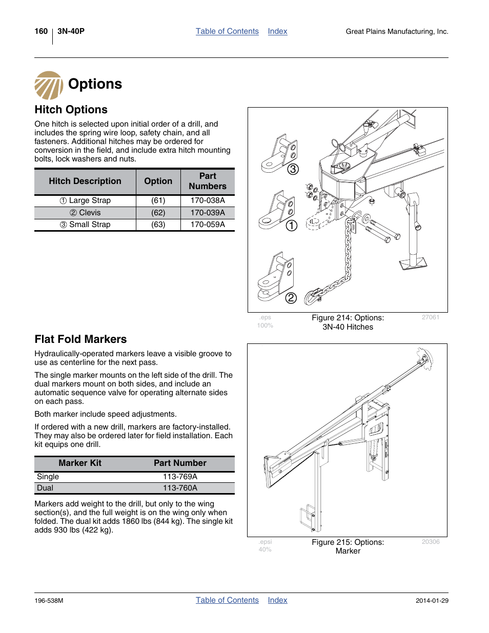 Options, Hitch options, Flat fold markers | Great Plains 3N-4025P Operator Manual User Manual | Page 164 / 194