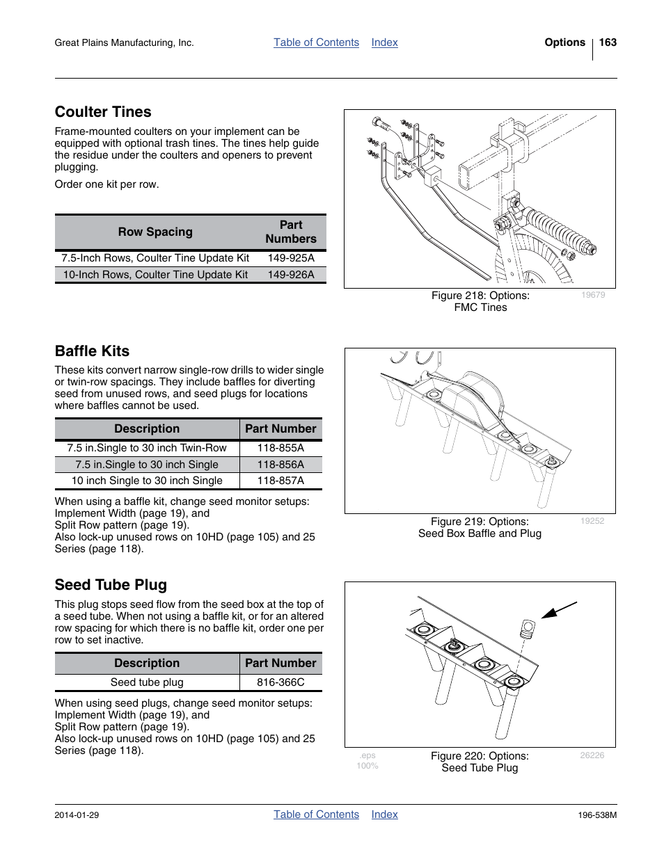 Coulter tines, Baffle kits, Seed tube plug | Great Plains 3N-4025P Operator Manual User Manual | Page 167 / 194