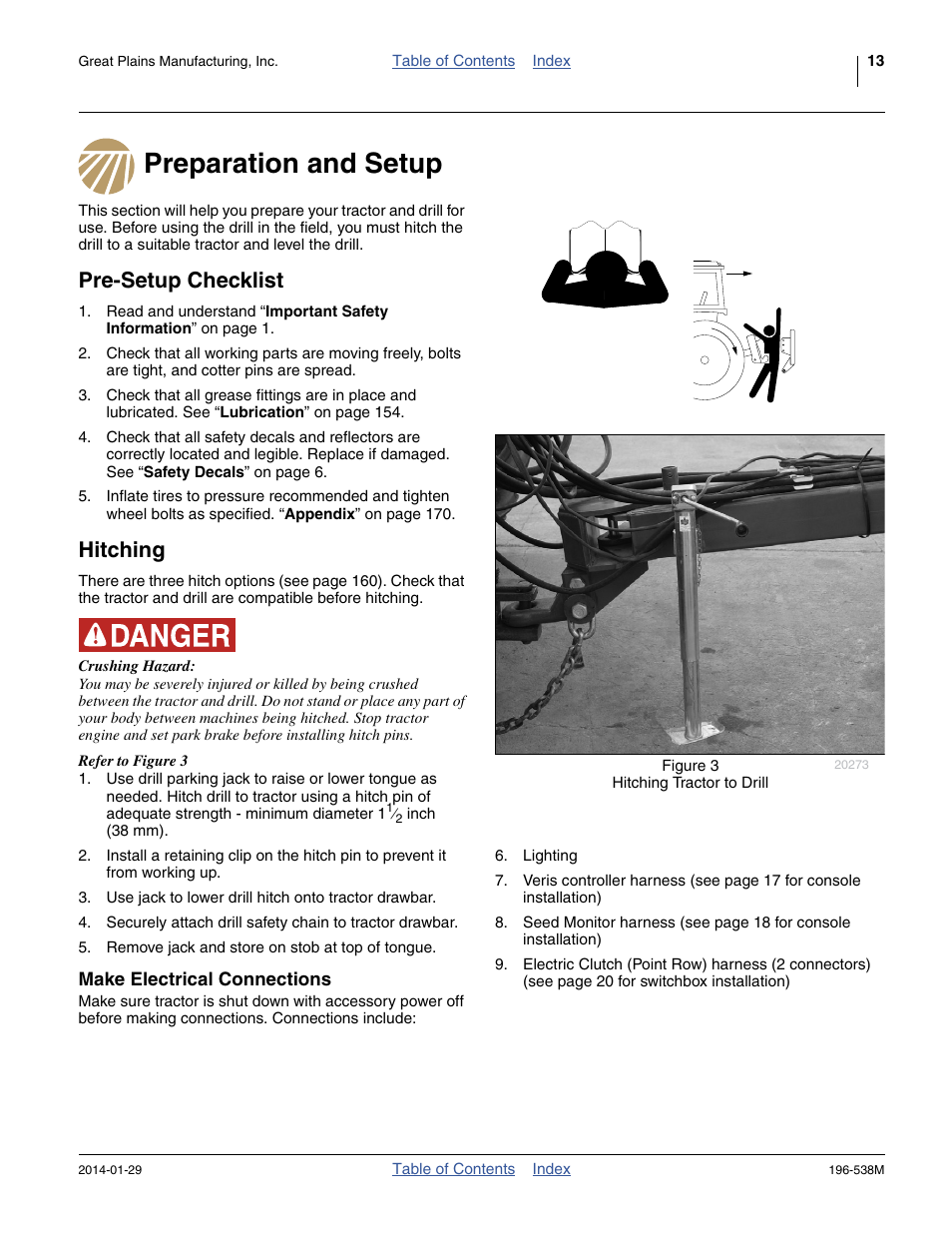 Preparation and setup, Pre-setup checklist, Hitching | Make electrical connections, Preparation and setup pre-setup checklist hitching | Great Plains 3N-4025P Operator Manual User Manual | Page 17 / 194