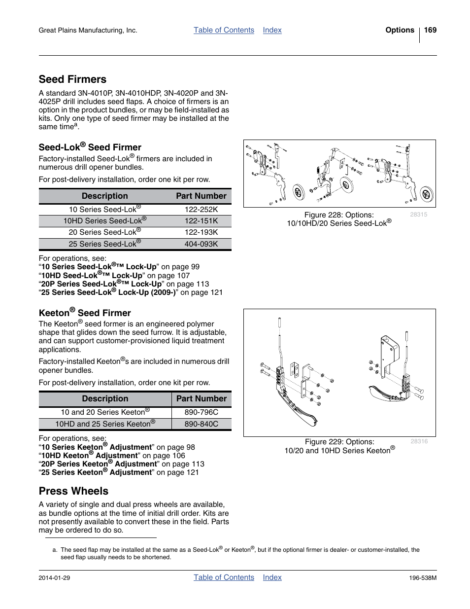 Seed firmers, Seed-lok® seed firmer, Keeton® seed firmer | Press wheels, Seed-lok, Seed firmer, Keeton | Great Plains 3N-4025P Operator Manual User Manual | Page 173 / 194