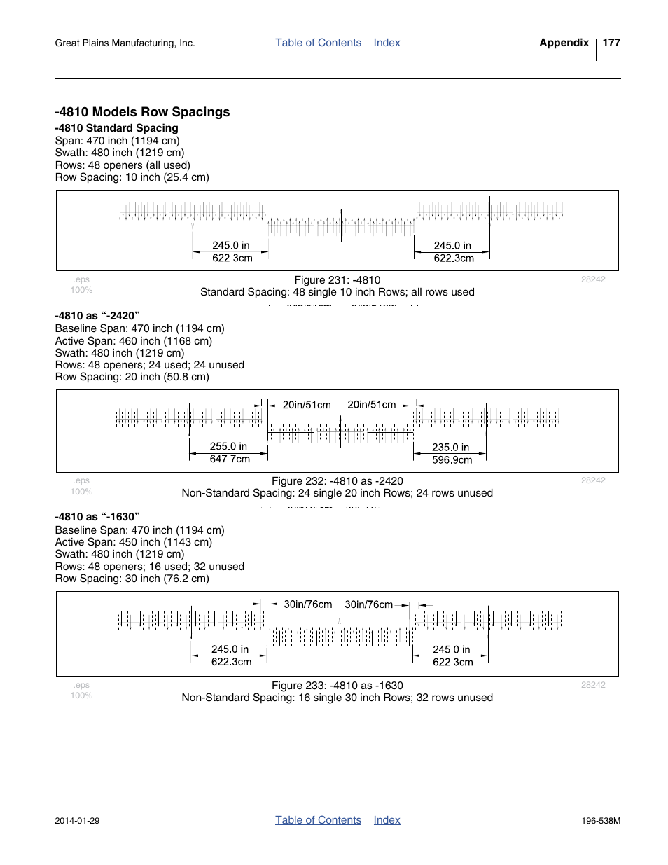 4810 models row spacings, 4810 standard spacing, 4810 as “-2420 | 4810 as “-1630 | Great Plains 3N-4025P Operator Manual User Manual | Page 181 / 194