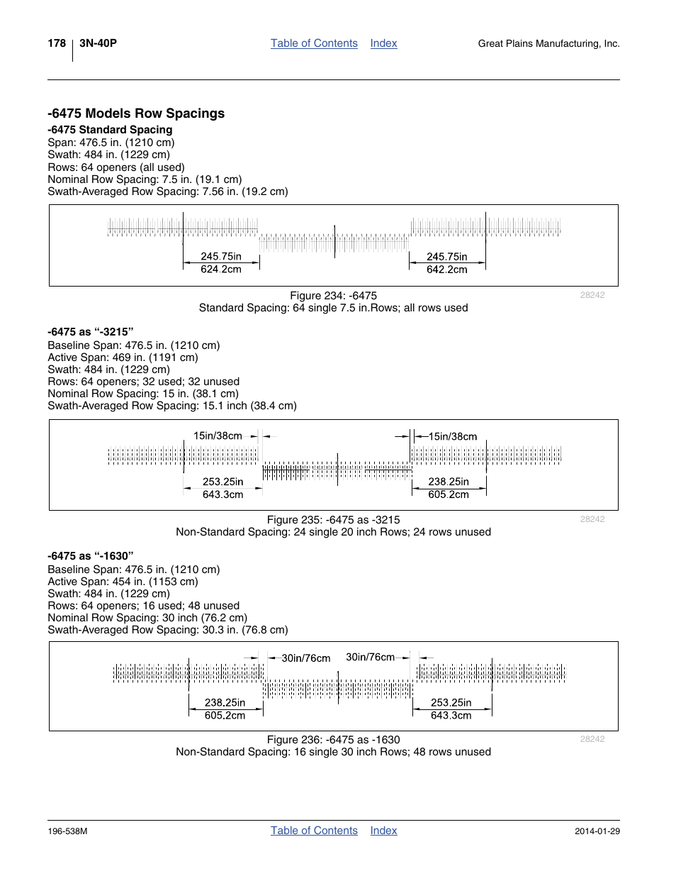 6475 models row spacings, 6475 standard spacing, 6475 as “-3215 | 6475 as “-1630, Figure 235 | Great Plains 3N-4025P Operator Manual User Manual | Page 182 / 194