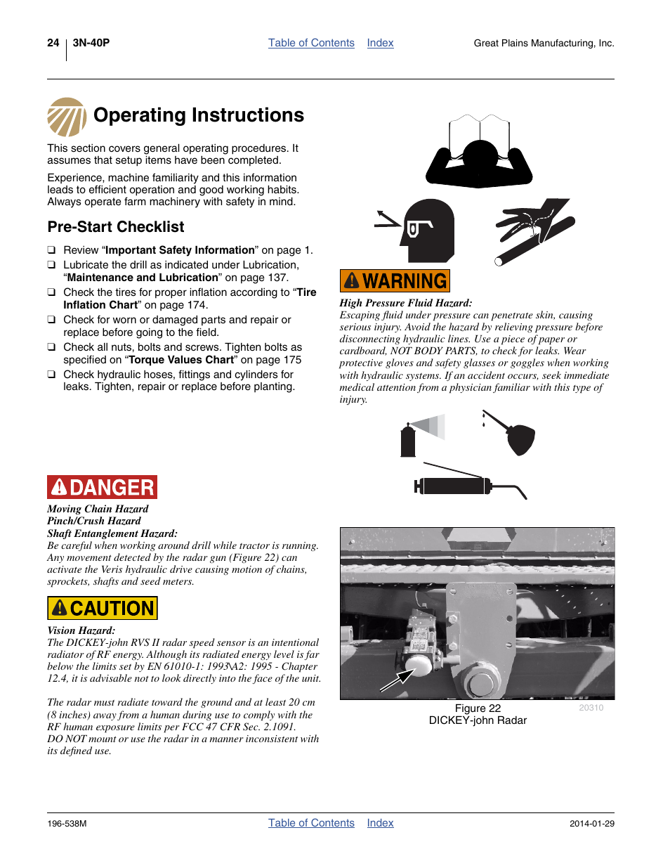 Operating instructions, Pre-start checklist, Operating instructions pre-start checklist | Great Plains 3N-4025P Operator Manual User Manual | Page 28 / 194