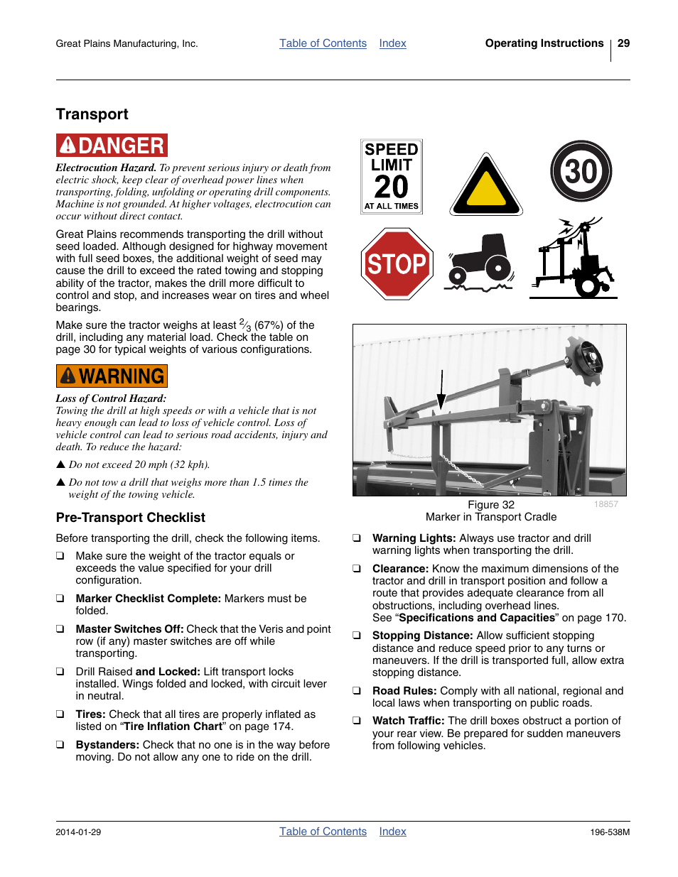 Transport, Pre-transport checklist | Great Plains 3N-4025P Operator Manual User Manual | Page 33 / 194