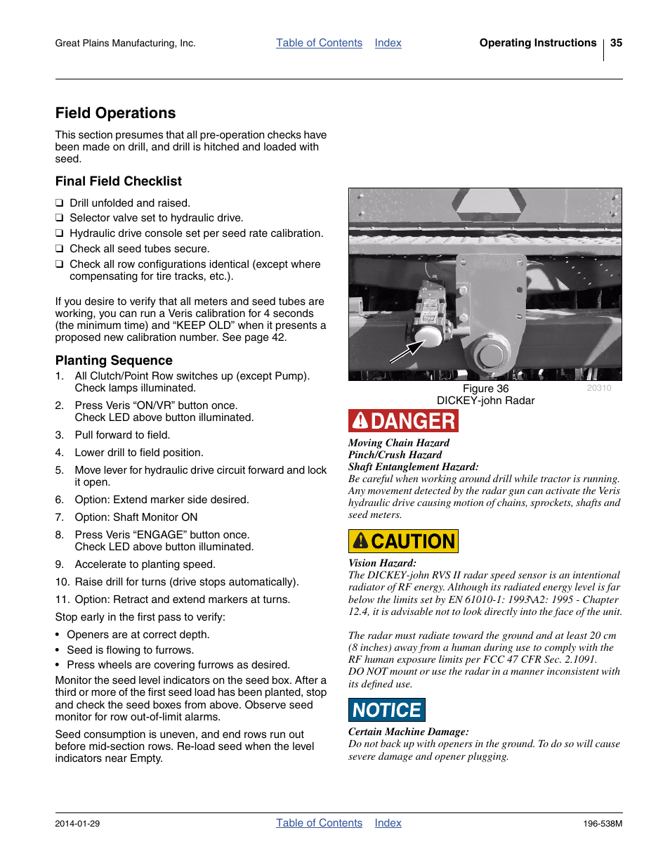 Field operations, Final field checklist, Planting sequence | Final field checklist planting sequence | Great Plains 3N-4025P Operator Manual User Manual | Page 39 / 194