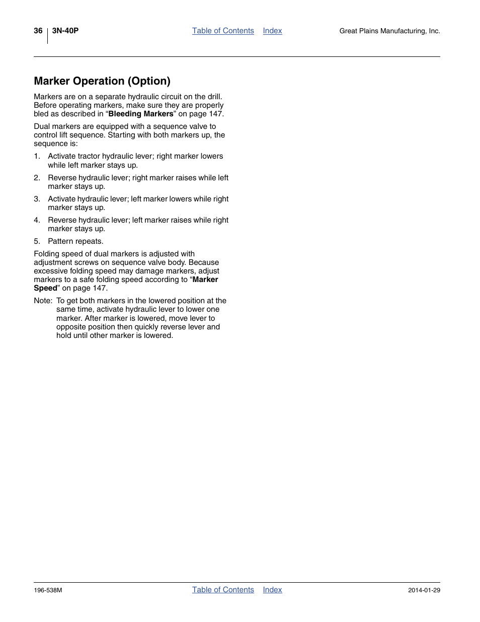 Marker operation (option) | Great Plains 3N-4025P Operator Manual User Manual | Page 40 / 194