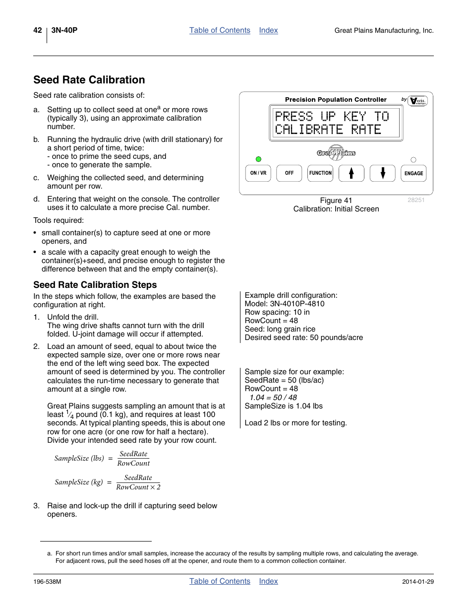 Seed rate calibration, Seed rate calibration steps | Great Plains 3N-4025P Operator Manual User Manual | Page 46 / 194