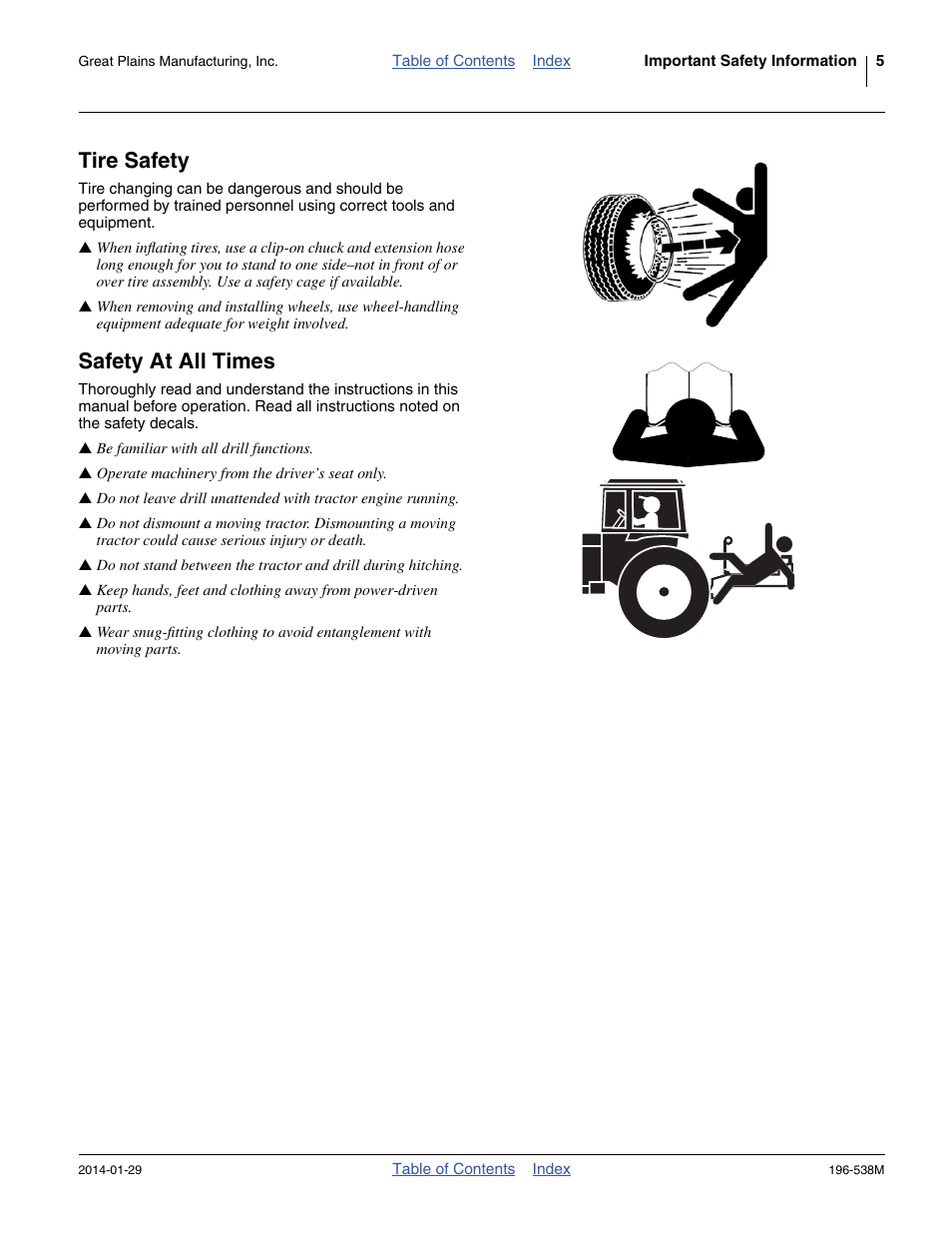 Tire safety, Safety at all times | Great Plains 3N-4025P Operator Manual User Manual | Page 9 / 194
