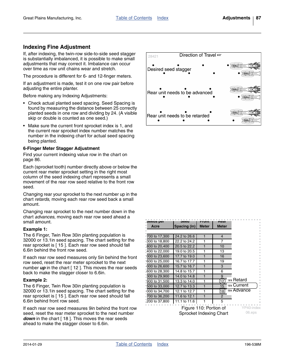 Indexing fine adjustment, Finger meter stagger adjustment, Example 1 | Example 2 | Great Plains 3N-4025P Operator Manual User Manual | Page 91 / 194