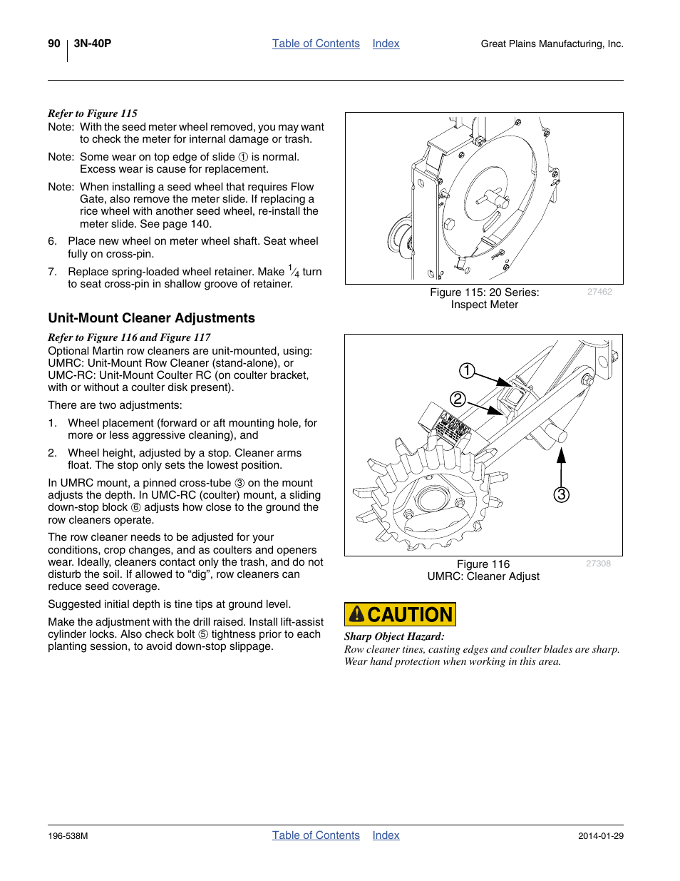 Unit-mount cleaner adjustments | Great Plains 3N-4025P Operator Manual User Manual | Page 94 / 194