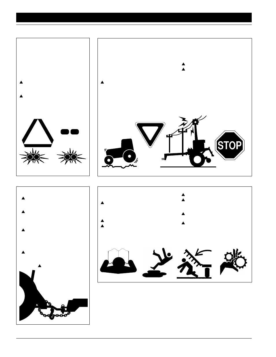 Important safety information, Transport machinery safely, Use safety lights and devices | Practice safe maintenance, Use a safety chain | Great Plains 1005NT Operator Manual User Manual | Page 4 / 39
