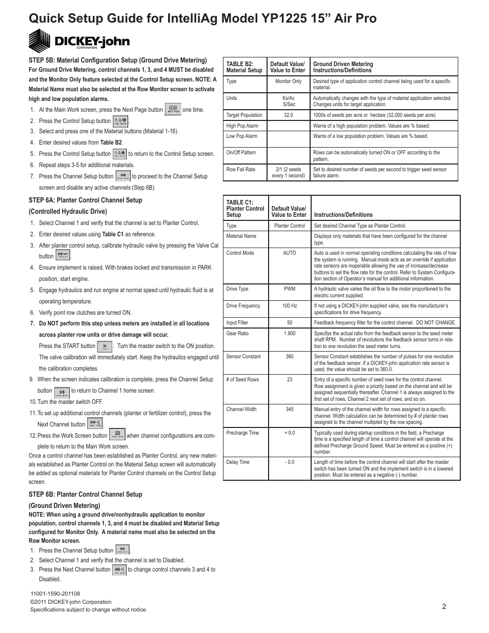 Great Plains YP1225A-2315 23 Row 15-Inch Quick Start User Manual | Page 2 / 6