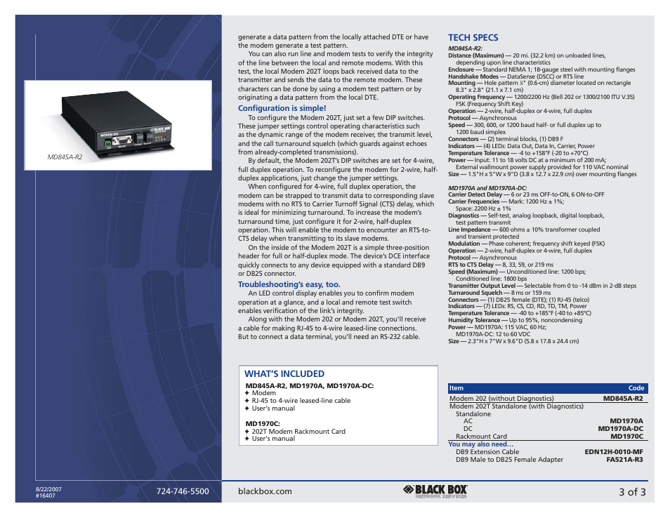3 of 3, Tech specs, What‘s included | Black Box 202T User Manual | Page 3 / 3
