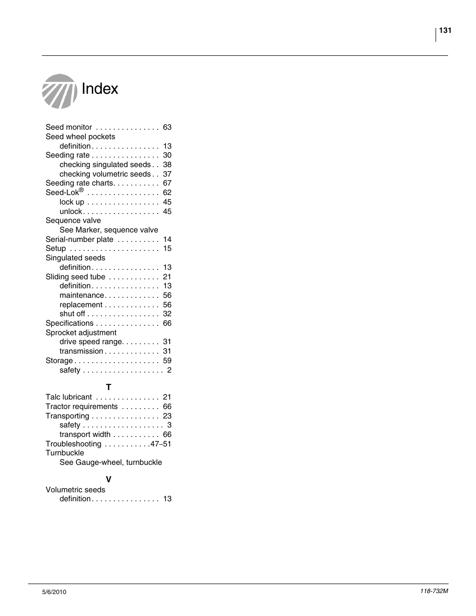 Index | Great Plains 1520P Operator Manual User Manual | Page 133 / 134