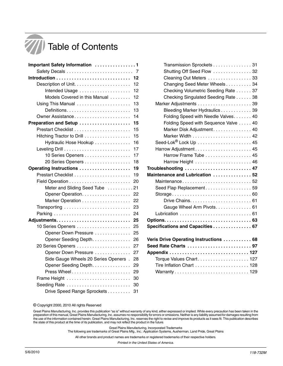 Great Plains 1520P Operator Manual User Manual | Page 2 / 134