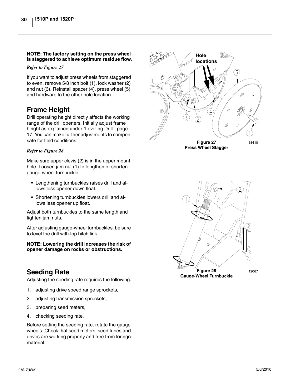 Frame height, Seeding rate | Great Plains 1520P Operator Manual User Manual | Page 32 / 134