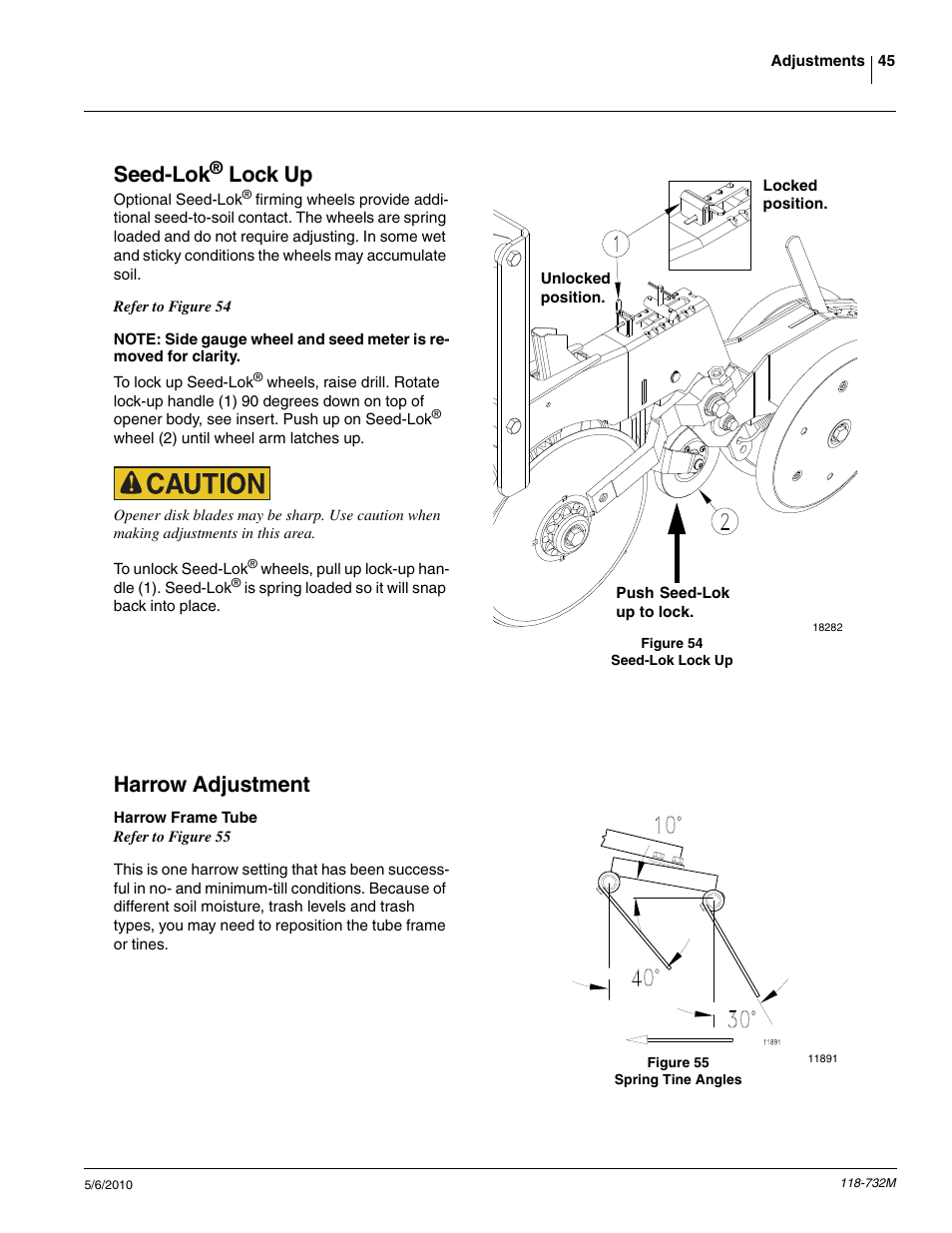 Seed-lok, Lock up, Harrow adjustment | Great Plains 1520P Operator Manual User Manual | Page 47 / 134