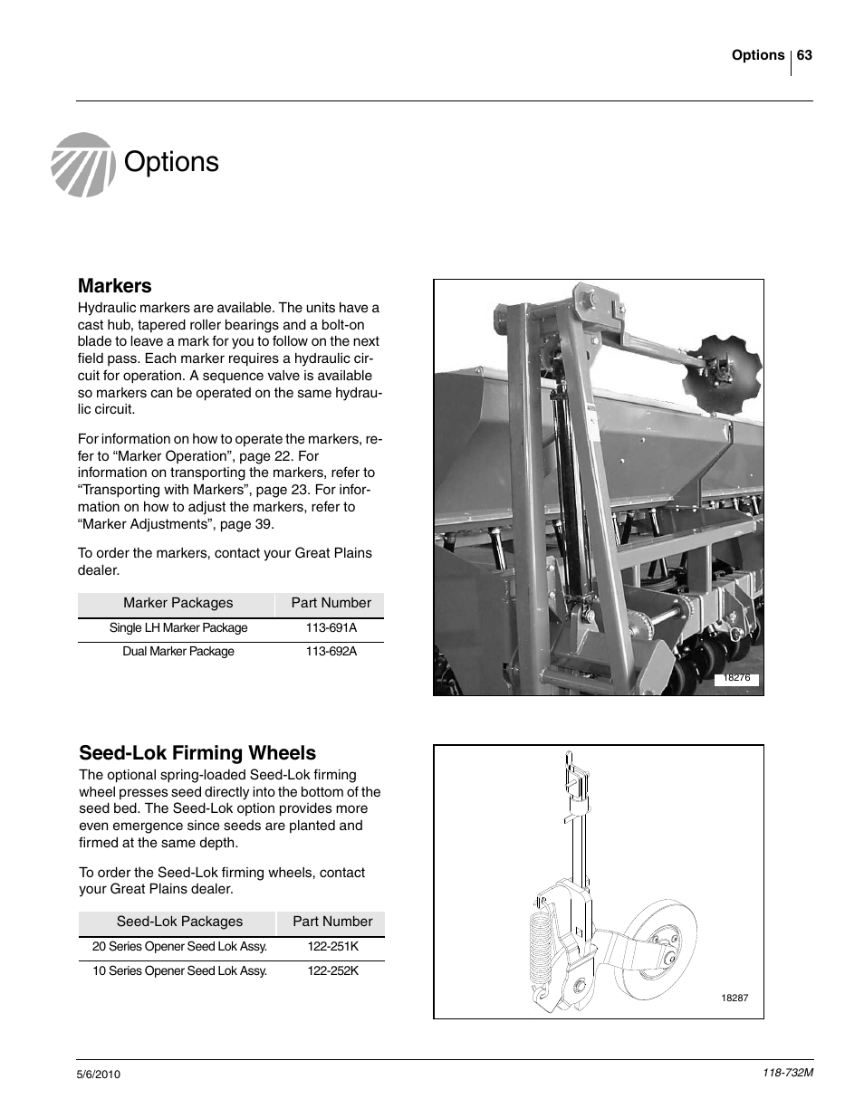 Options, Markers, Seed-lok firming wheels | Great Plains 1520P Operator Manual User Manual | Page 65 / 134