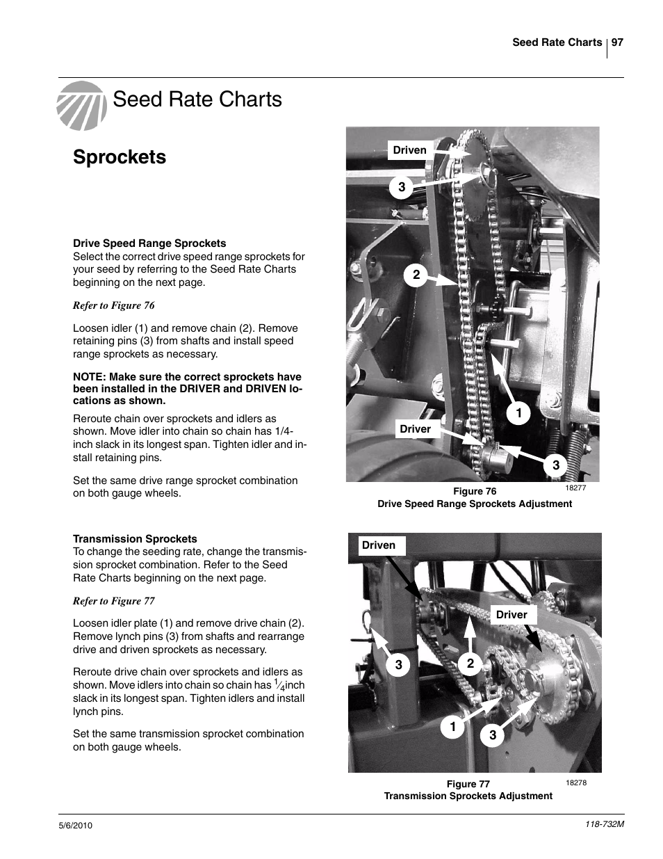 Seed rate charts, Sprockets | Great Plains 1520P Operator Manual User Manual | Page 99 / 134