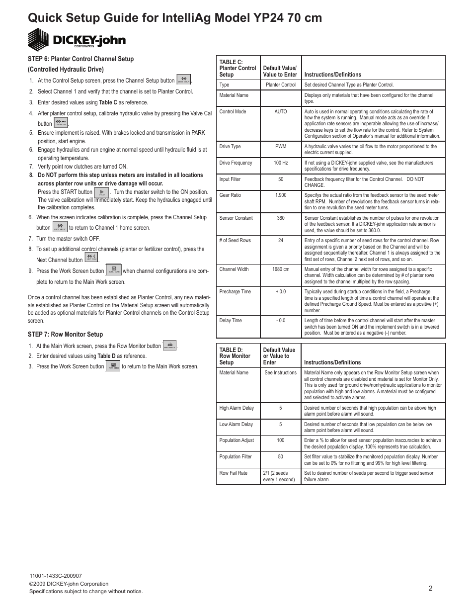 Quick setup guide for intelliag model yp24 70 cm | Great Plains YP2425F-2470 Quick Start User Manual | Page 2 / 5