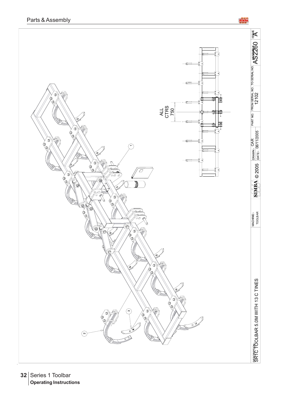 Aas22 6 0, Series 1 toolbar, 32 parts & assembly | Great Plains Series 1 Toolbar Assembly Instructions User Manual | Page 12 / 54