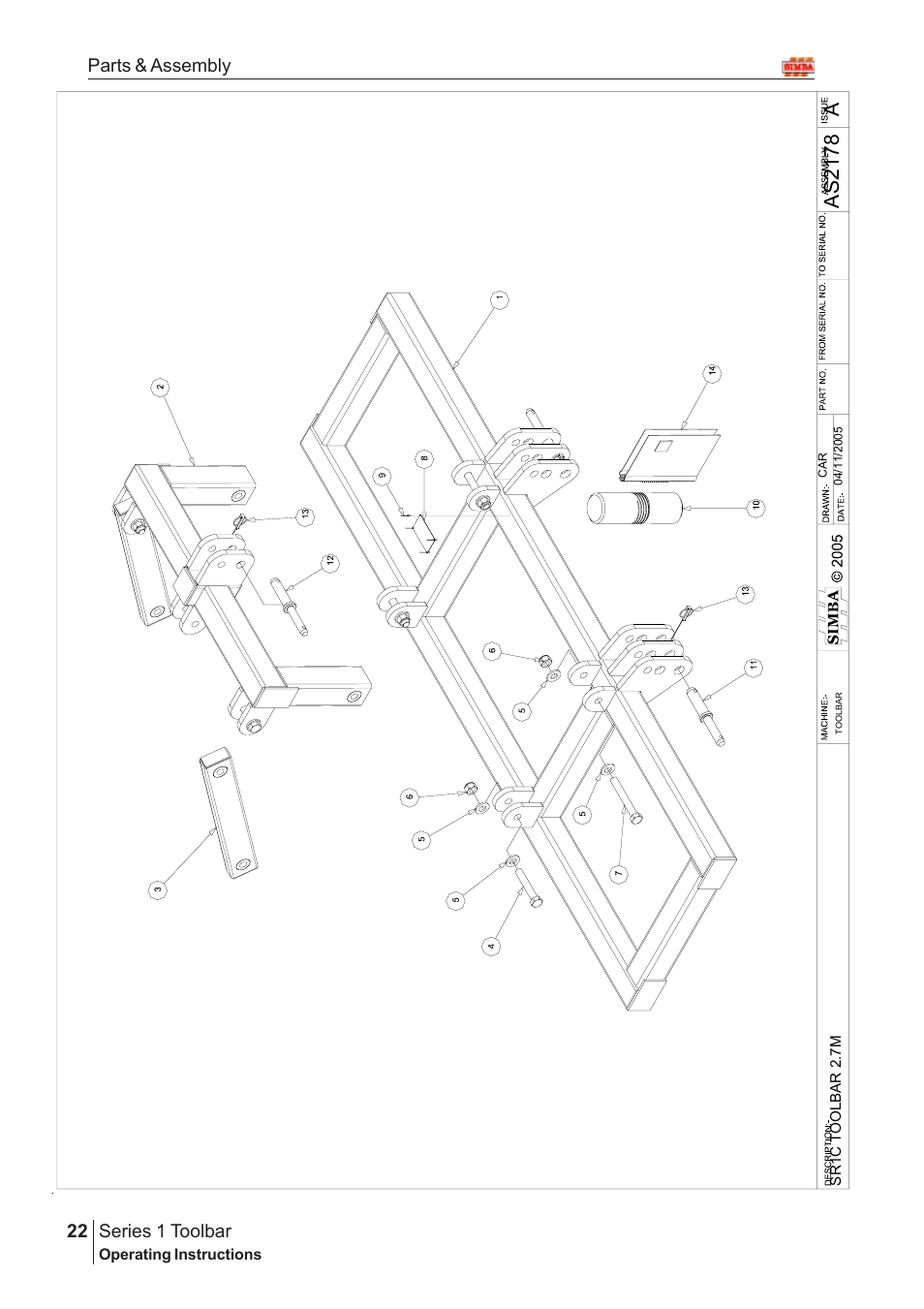Aas21 7 8, Series 1 toolbar, 22 parts & assembly | Great Plains Series 1 Toolbar Assembly Instructions User Manual | Page 2 / 54
