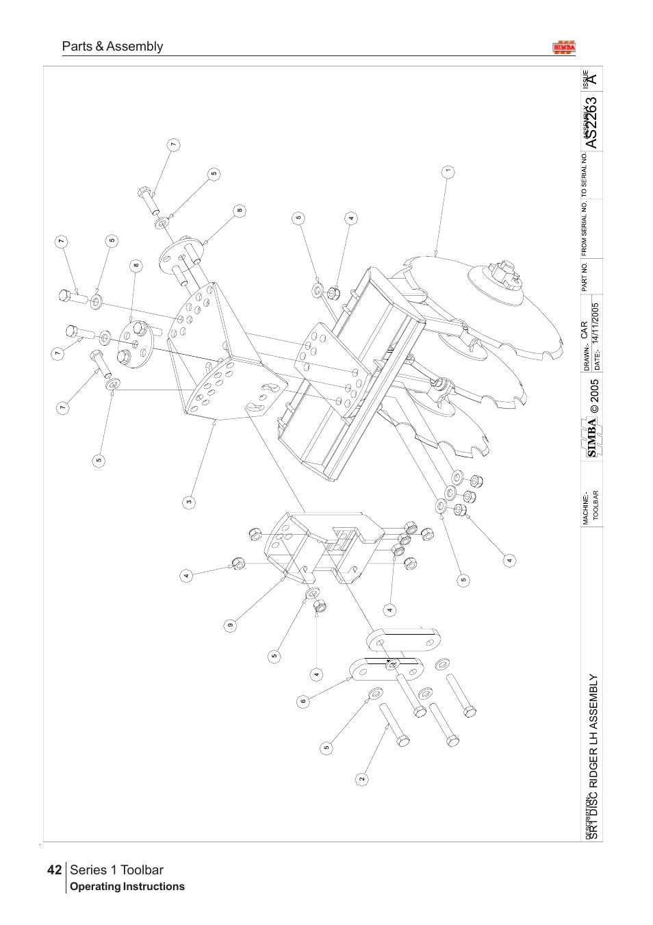 Aas22 6 3, Series 1 toolbar, 42 parts & assembly | Great Plains Series 1 Toolbar Assembly Instructions User Manual | Page 22 / 54