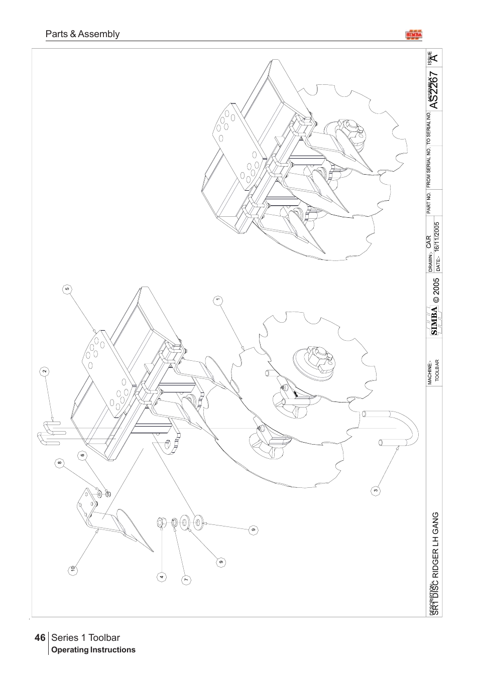 Aas22 6 7, Series 1 toolbar, 46 parts & assembly | Great Plains Series 1 Toolbar Assembly Instructions User Manual | Page 26 / 54