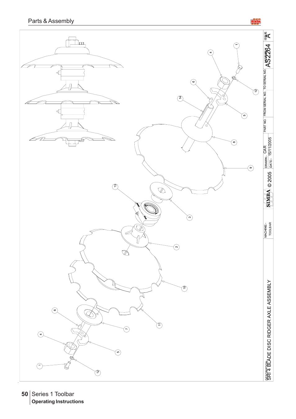 Aas22 6 4, Series 1 toolbar, 50 parts & assembly | Great Plains Series 1 Toolbar Assembly Instructions User Manual | Page 30 / 54