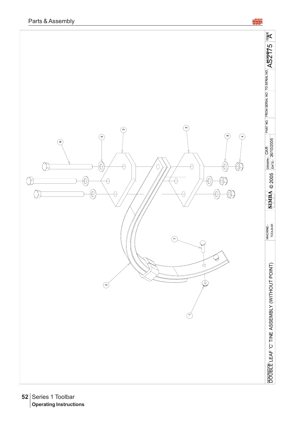Aas21 7 5, Series 1 toolbar, 52 parts & assembly | Great Plains Series 1 Toolbar Assembly Instructions User Manual | Page 32 / 54