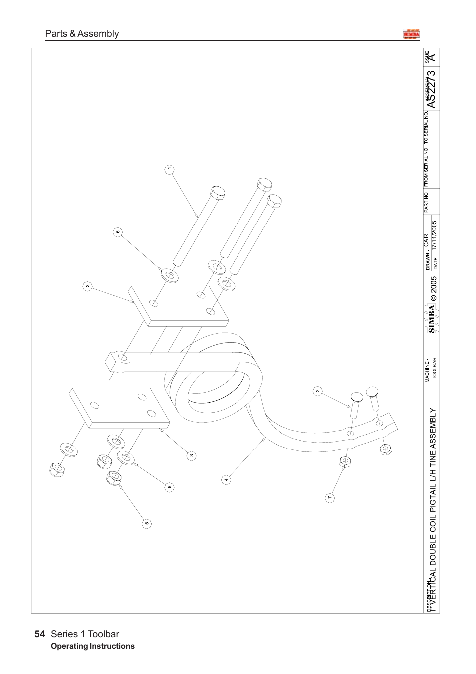 Aas22 7 3, Series 1 toolbar, 54 parts & assembly | Great Plains Series 1 Toolbar Assembly Instructions User Manual | Page 34 / 54