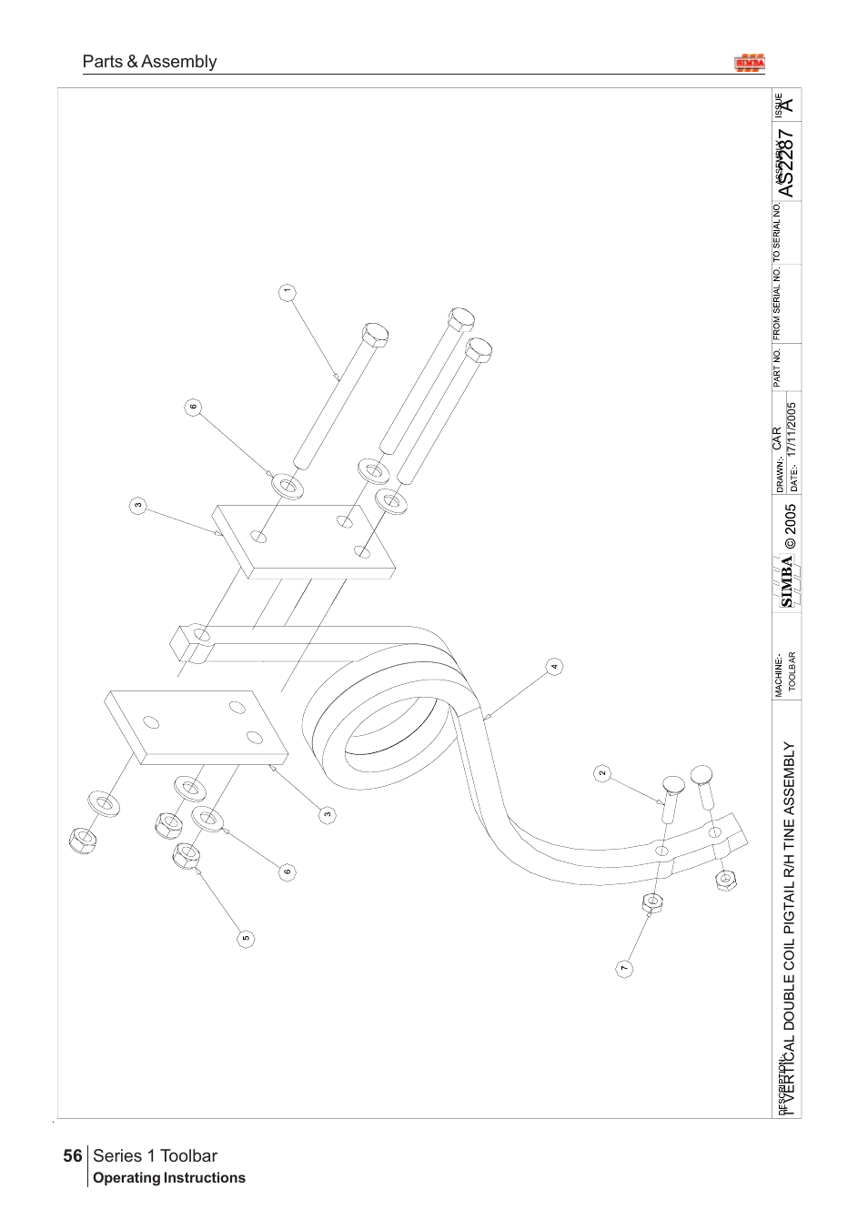 Aas22 8 7, Series 1 toolbar, 56 parts & assembly | Great Plains Series 1 Toolbar Assembly Instructions User Manual | Page 36 / 54