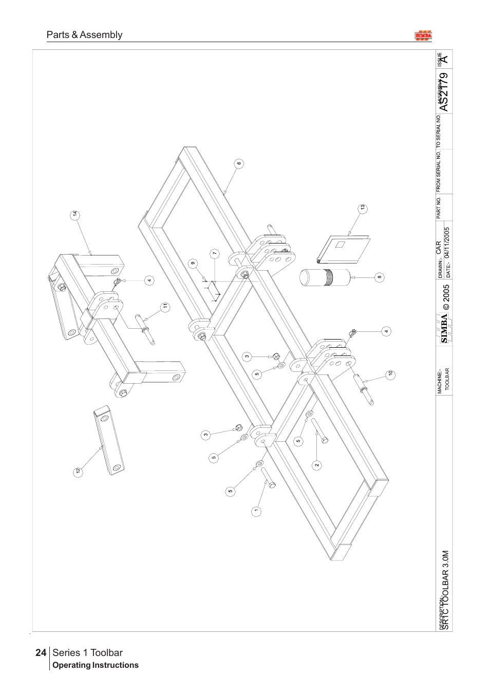 Aas21 7 9, Series 1 toolbar, 24 parts & assembly | Great Plains Series 1 Toolbar Assembly Instructions User Manual | Page 4 / 54