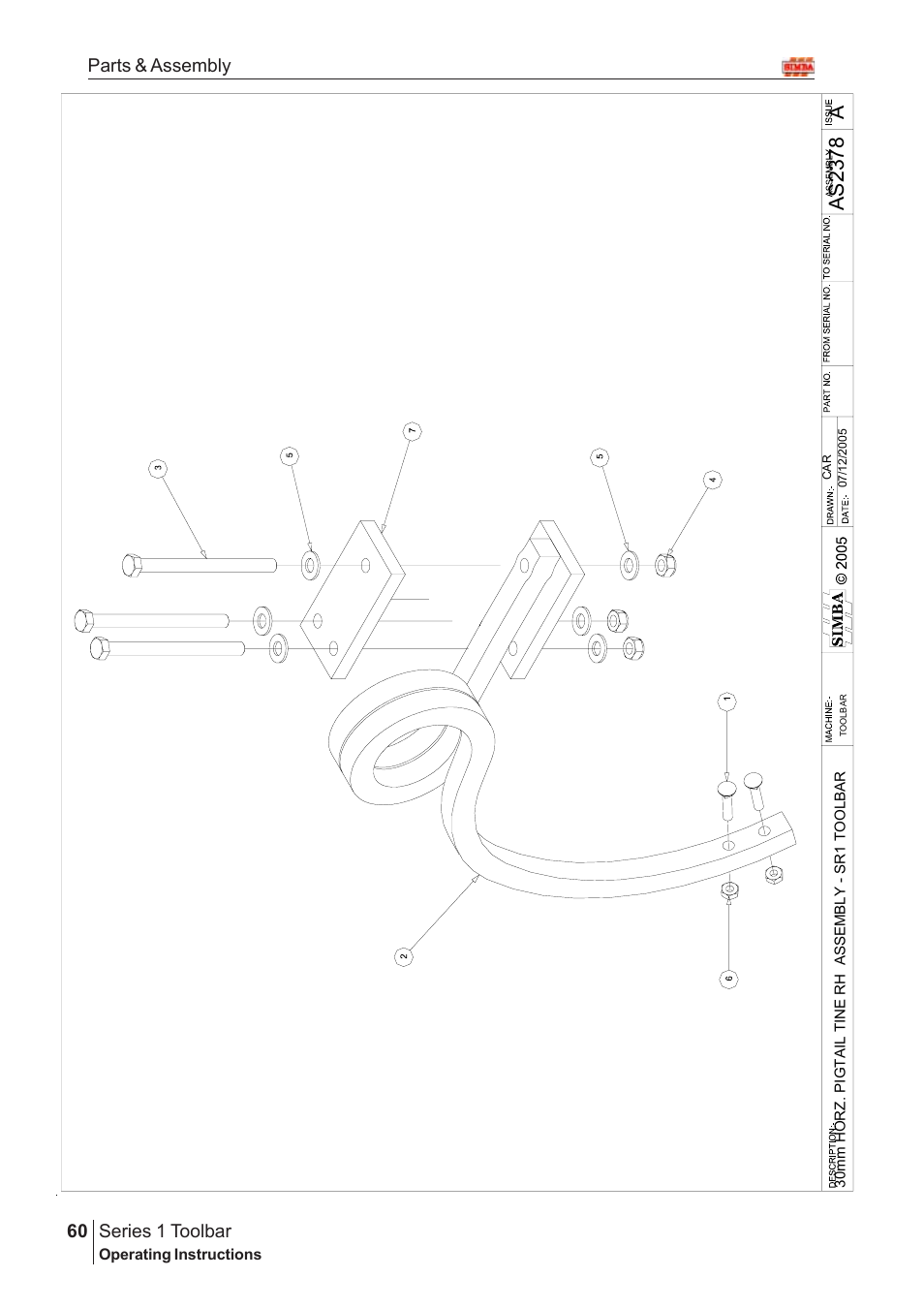Aas23 7 8, Series 1 toolbar, 60 parts & assembly | Great Plains Series 1 Toolbar Assembly Instructions User Manual | Page 40 / 54