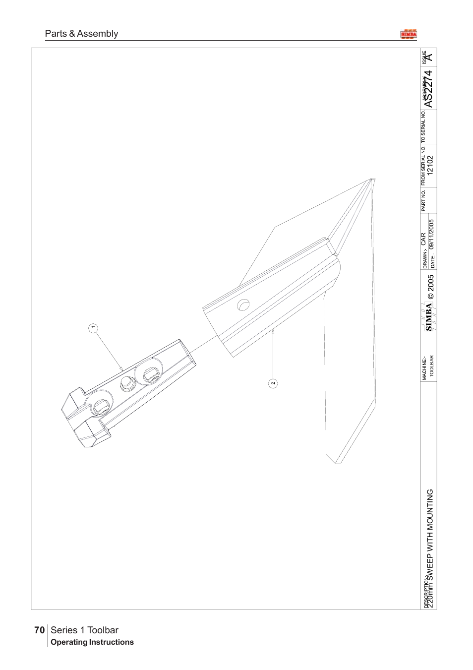 Aas22 7 4, Series 1 toolbar, 70 parts & assembly | Great Plains Series 1 Toolbar Assembly Instructions User Manual | Page 50 / 54