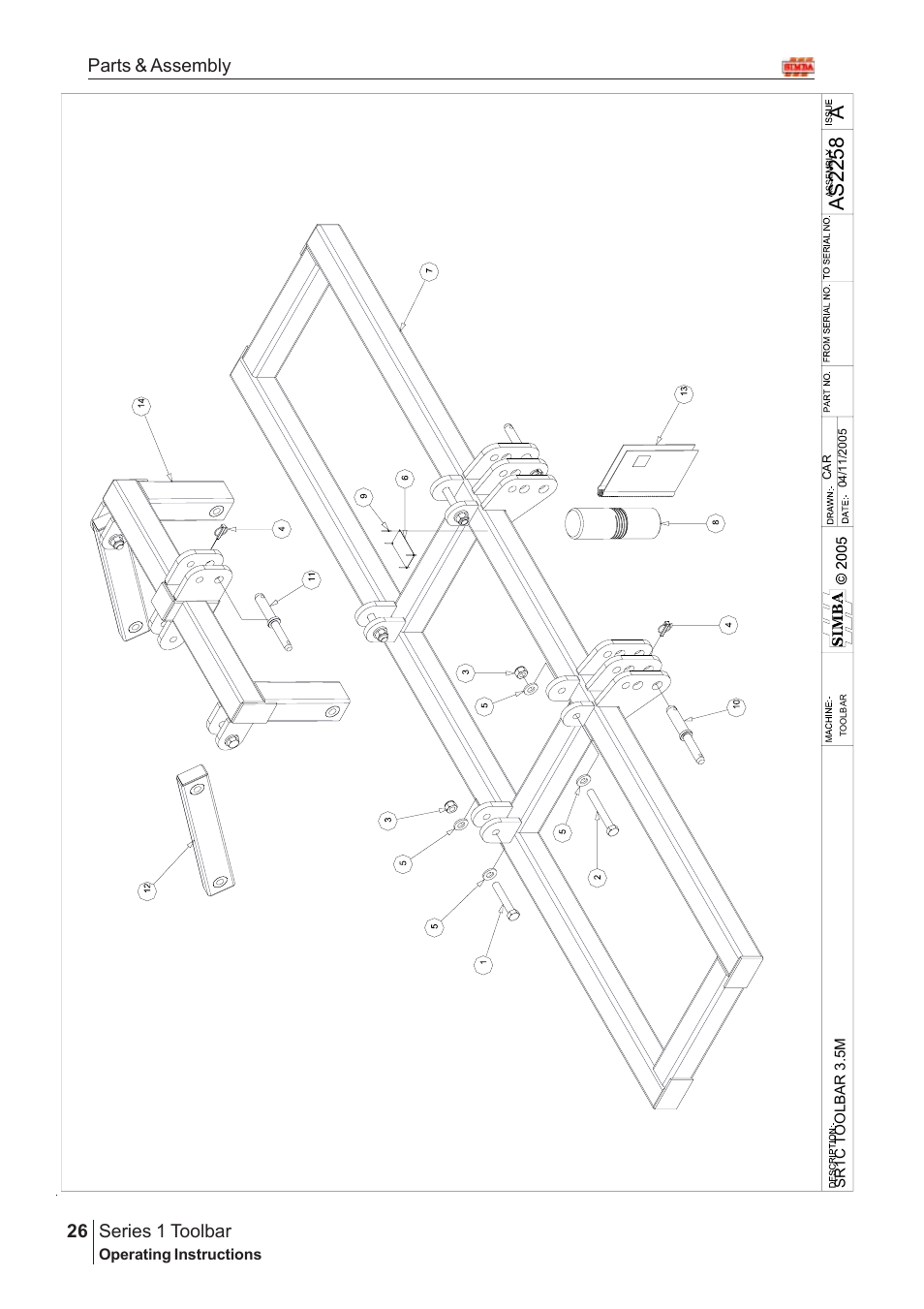 Aas22 5 8, Series 1 toolbar, 26 parts & assembly | Great Plains Series 1 Toolbar Assembly Instructions User Manual | Page 6 / 54