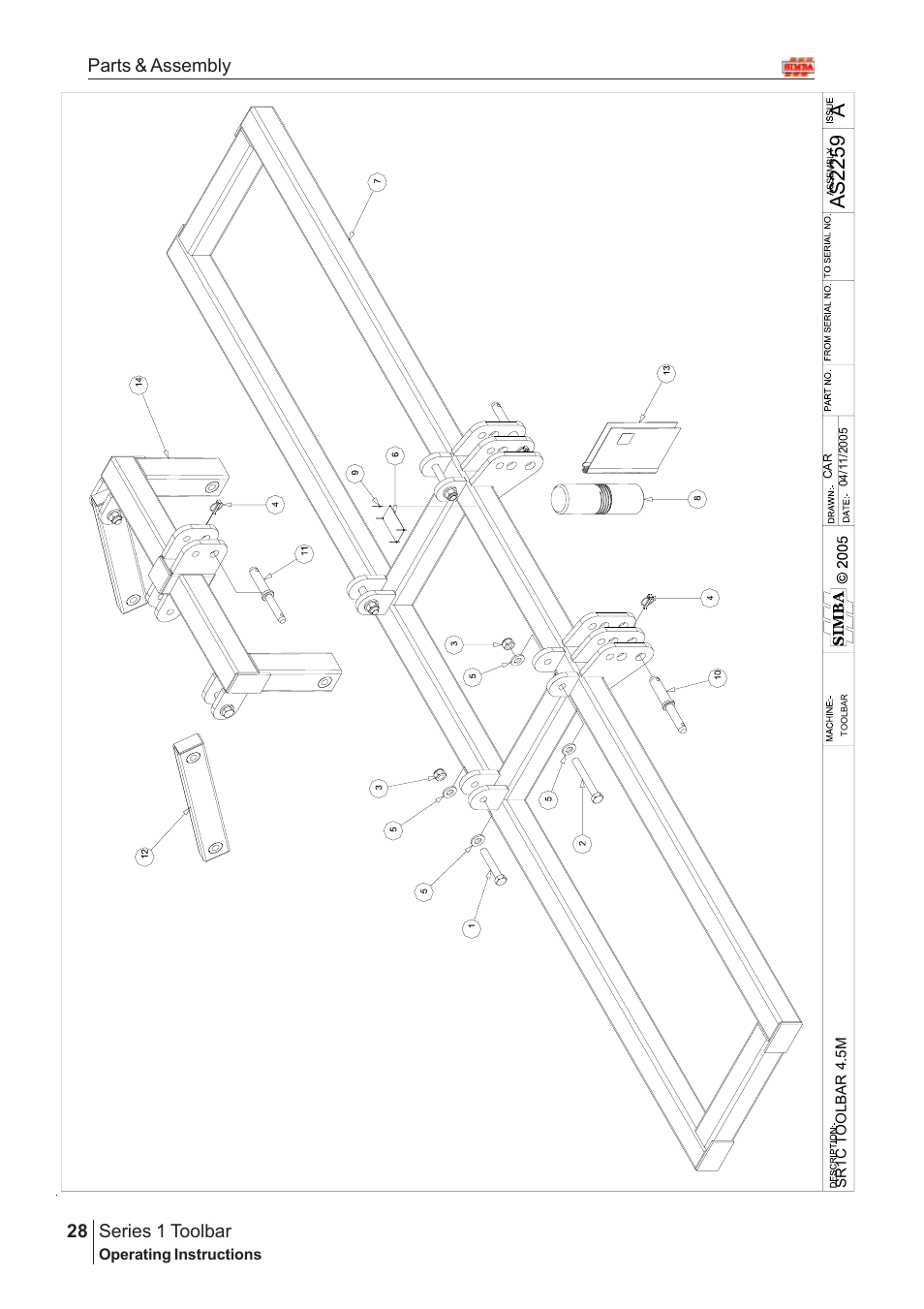 As 22 59, Series 1 toolbar, 28 parts & assembly | Great Plains Series 1 Toolbar Assembly Instructions User Manual | Page 8 / 54