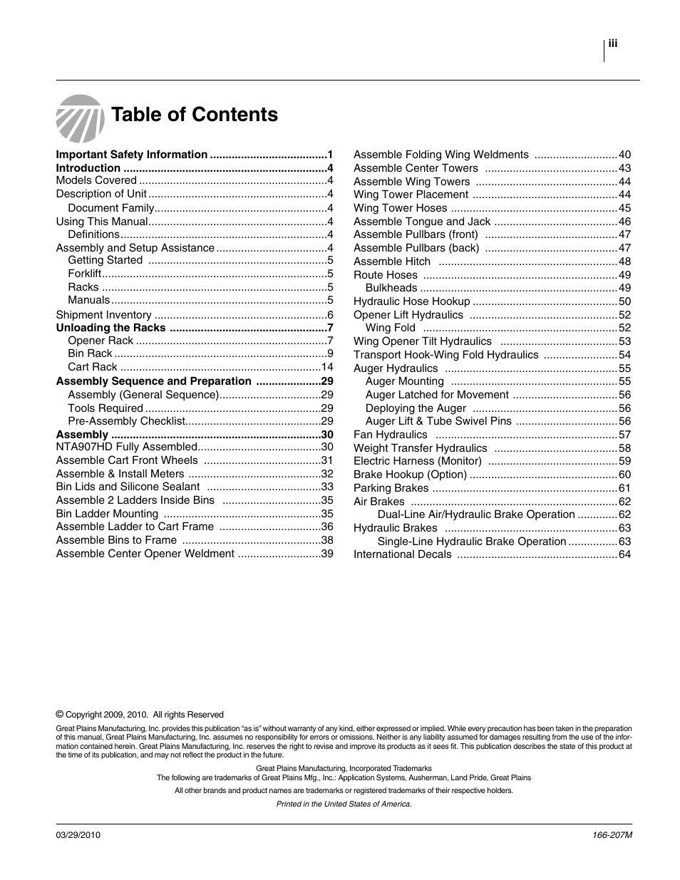 Great Plains NTA3007HD Predelivery Manual User Manual | Page 3 / 70