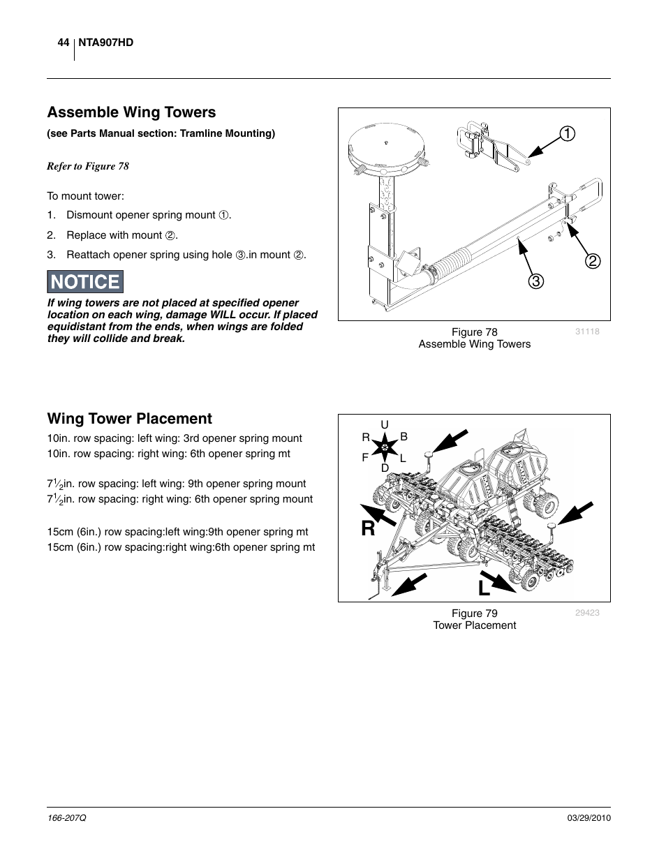Assemble wing towers, Wing tower placement, Assemble wing towers wing tower placement | Great Plains NTA3007HD Predelivery Manual User Manual | Page 48 / 70