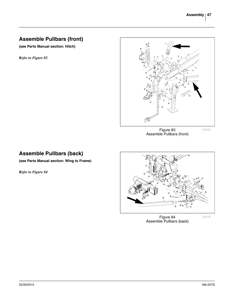 Assemble pullbars (front), Assemble pullbars (back), Assemble pullbars (front) assemble pullbars (back) | Great Plains NTA3007HD Predelivery Manual User Manual | Page 51 / 70