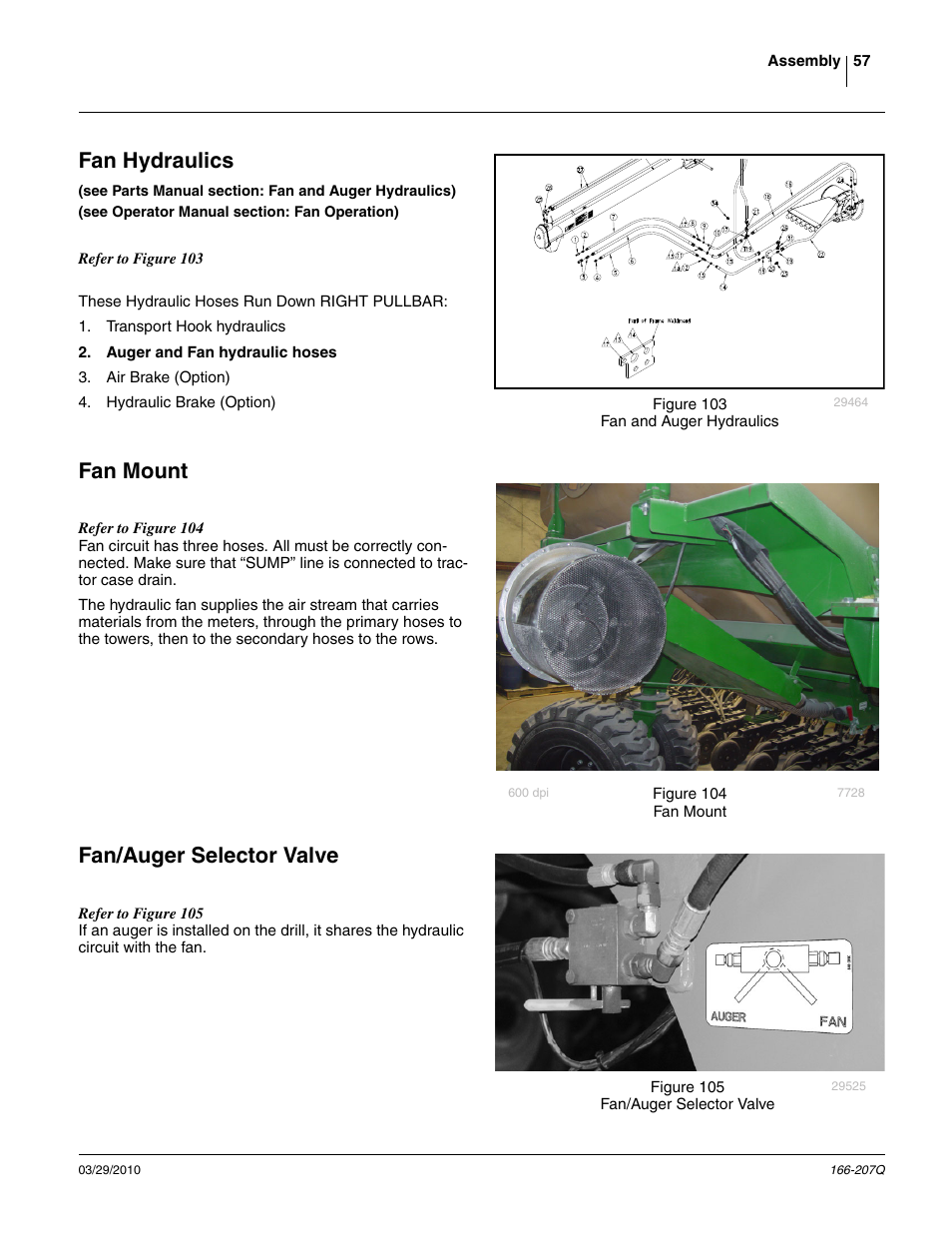 Fan hydraulics, Fan mount, Fan/auger selector valve | Great Plains NTA3007HD Predelivery Manual User Manual | Page 61 / 70