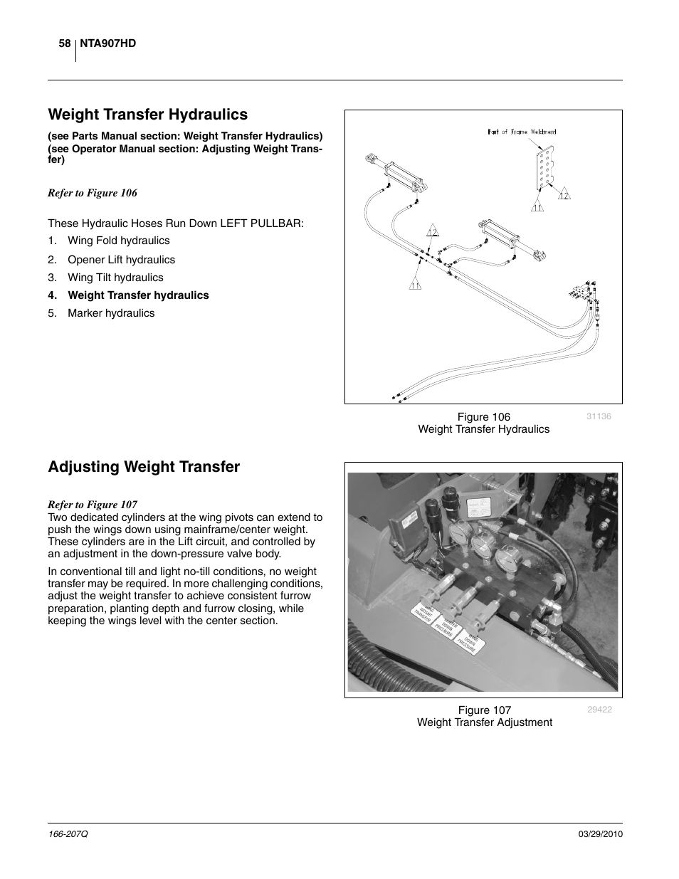Weight transfer hydraulics, Adjusting weight transfer | Great Plains NTA3007HD Predelivery Manual User Manual | Page 62 / 70