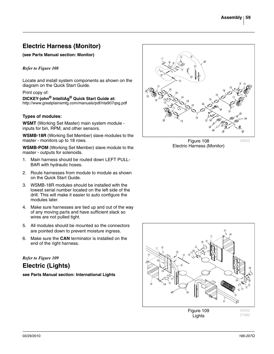 Electric harness (monitor), Electric (lights) | Great Plains NTA3007HD Predelivery Manual User Manual | Page 63 / 70